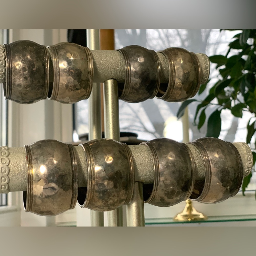 Vintage Silver-Plated Hammered Metal Napkin Rings Set of 8 Victorian Style